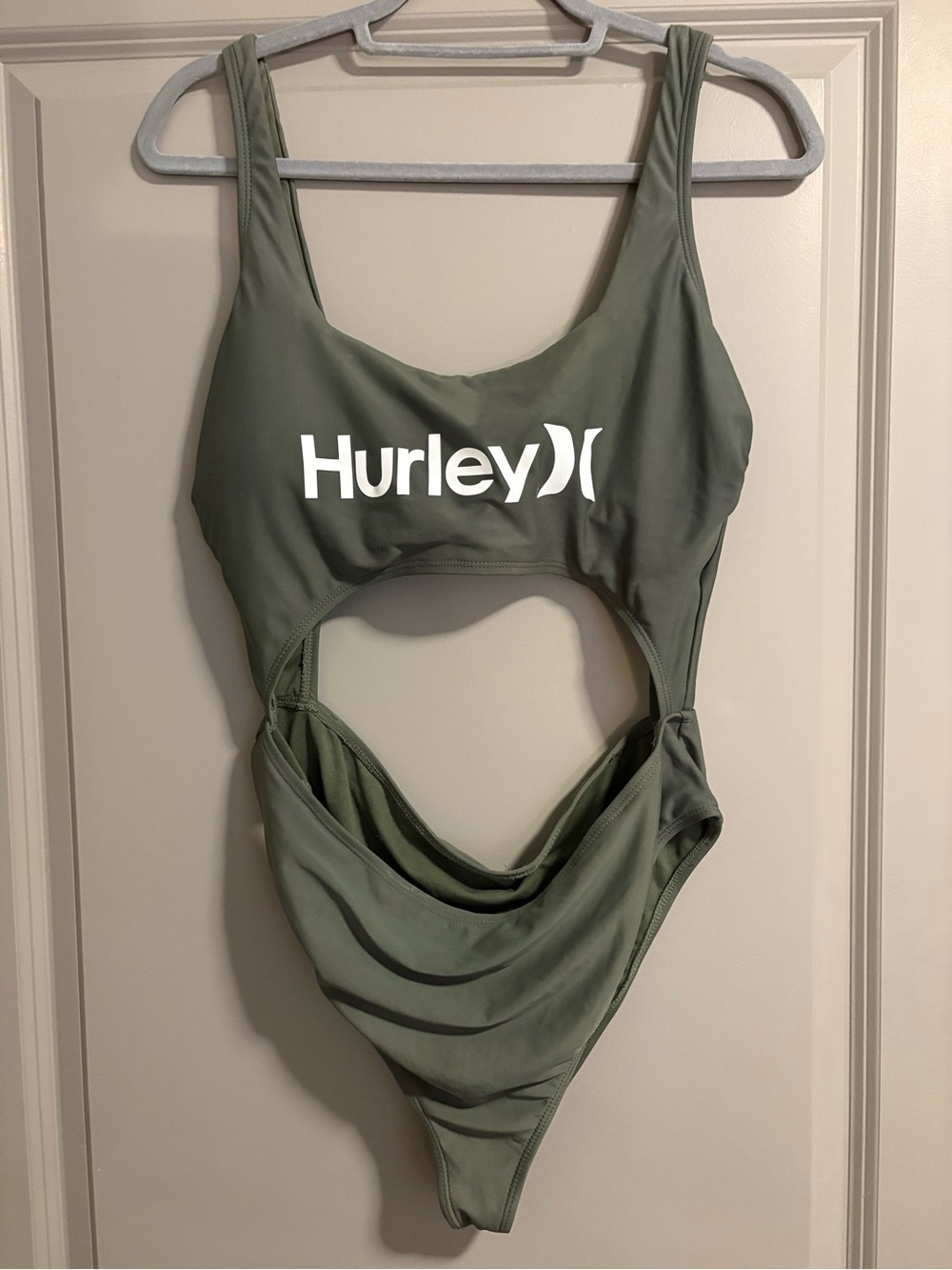 Hurley Olive Cutout Sporty One-Piece Swimsuit with White Logo